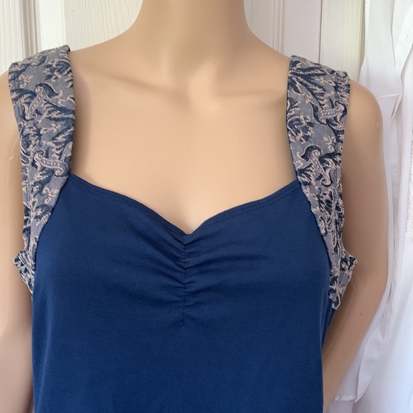 Piccadilly fashions navy blue brocade trim sweetheart tank top M - Picture 2 of 12